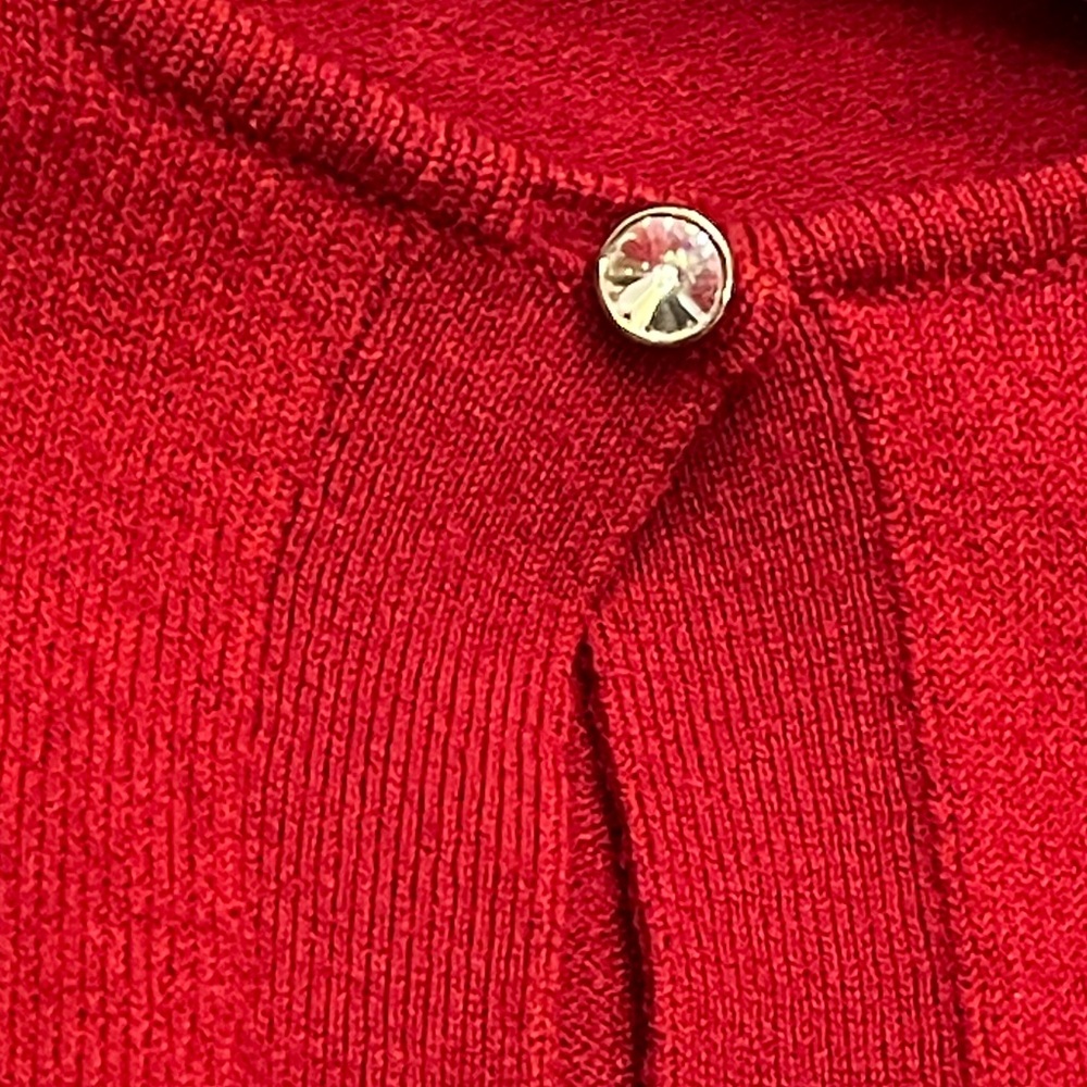 Women’s Beautiful Red Wool Sweater with Rhinestone Buttons - Picture 3 of 13